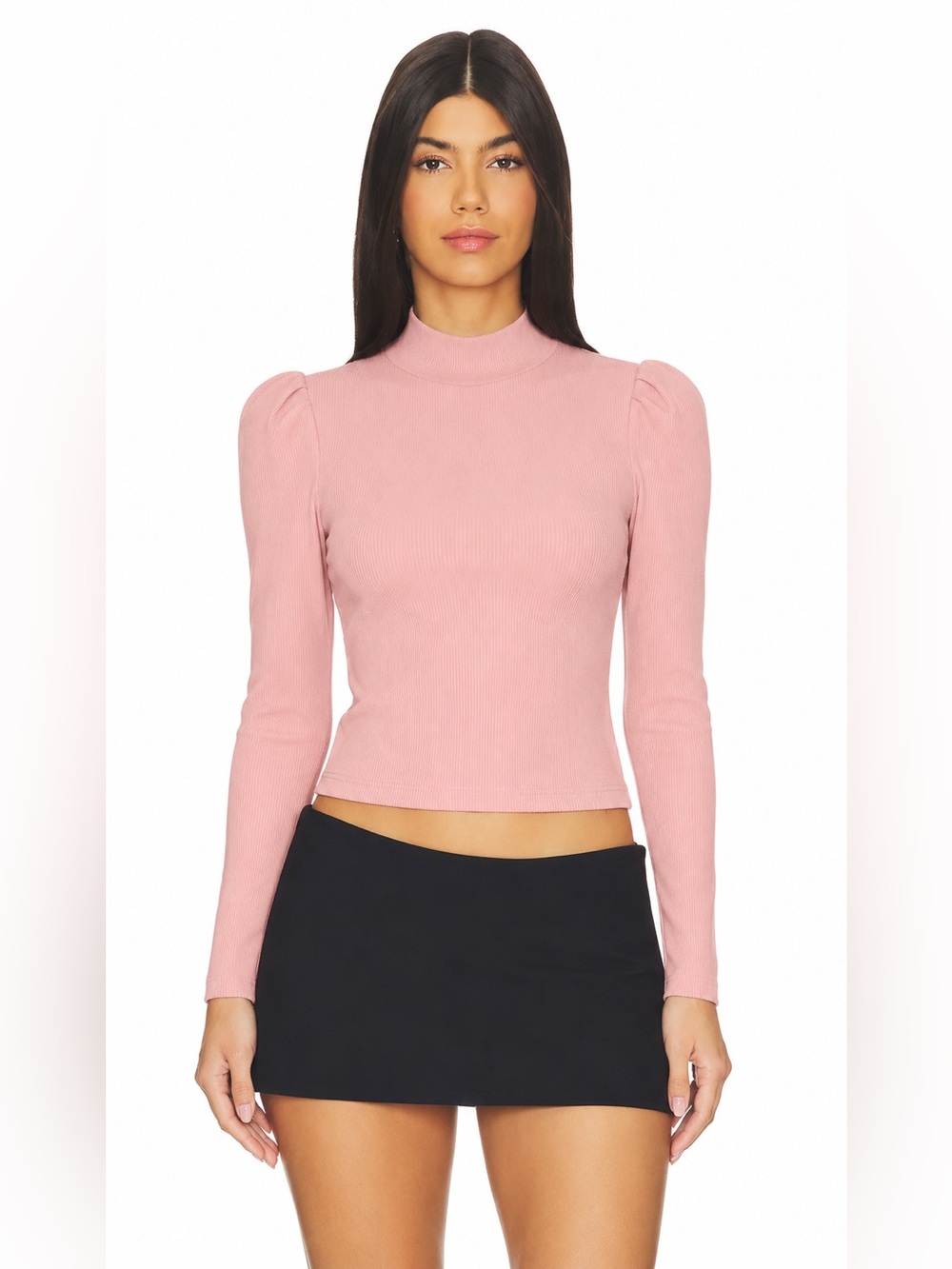 NEW Francesca’s Mi Ami Mock Neck Open Tie Back Long Sleeve Blush Pink ribbed 381